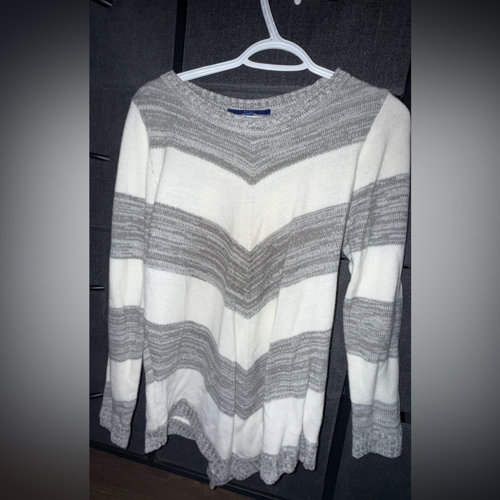 Gray and White Striped Women's Sweater